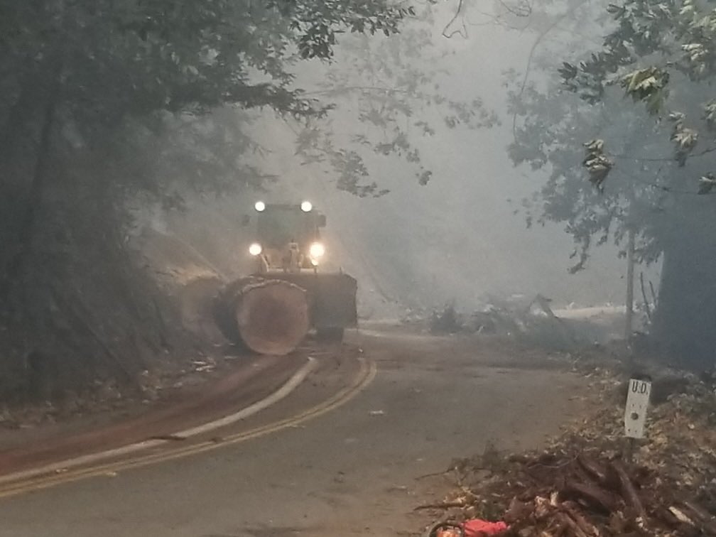 SAFETY MESSAGE: We cannot stress this enough. Trees are falling all over the #CZULightningComplex burn scar. They’ve fallen on homes, cars, roads. We must allow safety inspectors to do their jobs. Thank you for your patience! And be safe.