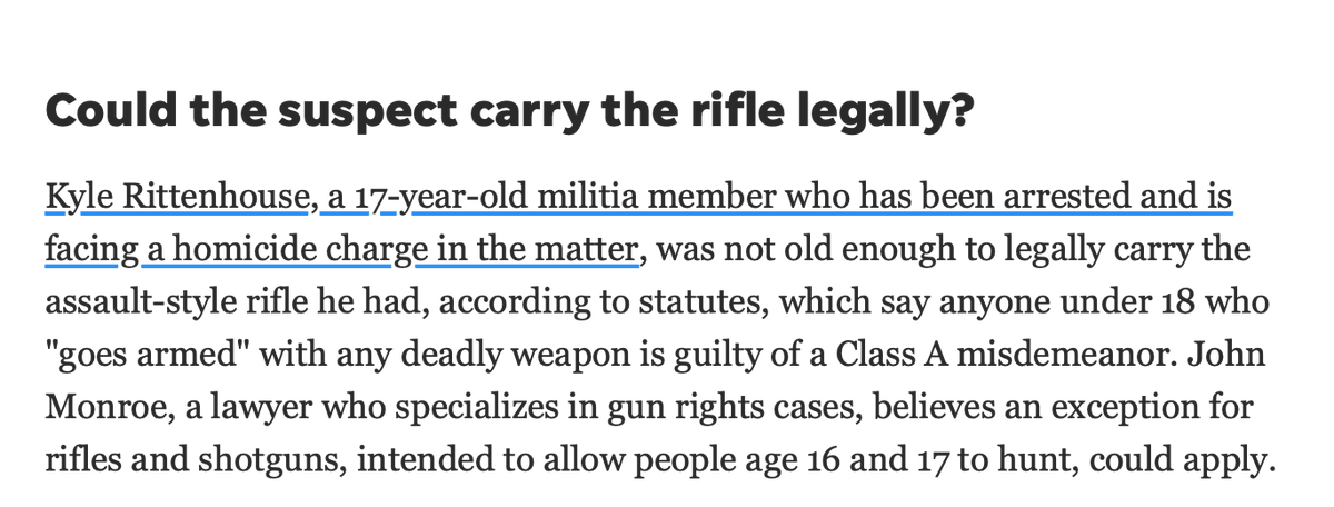 This excerpt should have given the  @journalsentinel pauseThey state as fact that Kyle Rittenhouse violated the lawBut then they cite a *lawyer who specializes in gun rights cases* who thinks an exception appliesThe author should have listened to him!