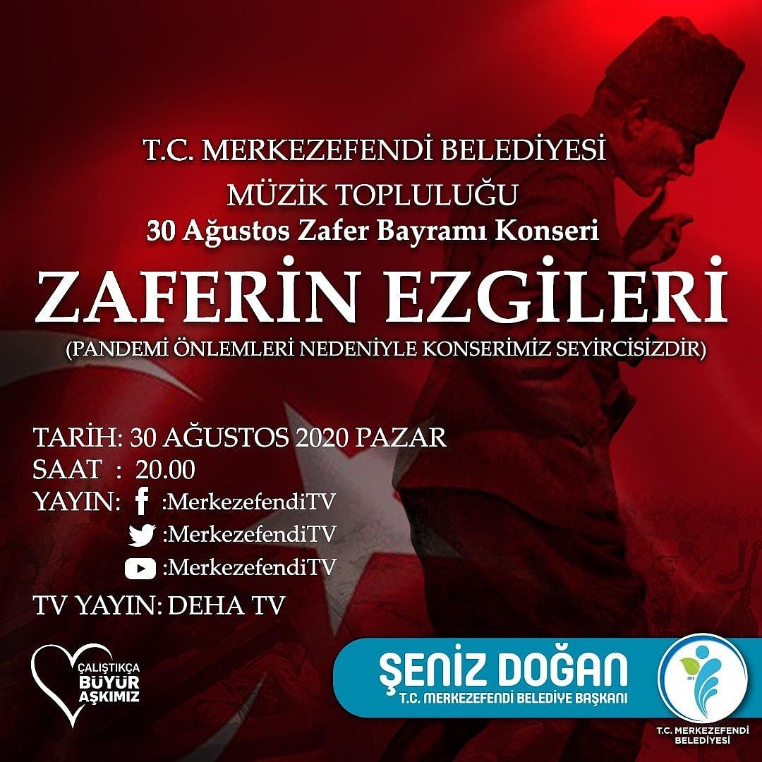 Salgın önlemlerini dikkate alarak hazırladığımız #30AğustosZaferBayramı kutlamalarımız kapsamında gün boyunca bandomuzla birlikte mahallelerimizde, saat 20.00 den itibaren online konserimizle  bayramın heyecanını ve coşkusunu hep birlikte yaşayacağız.

#30Ağustos #ZaferBayramı
