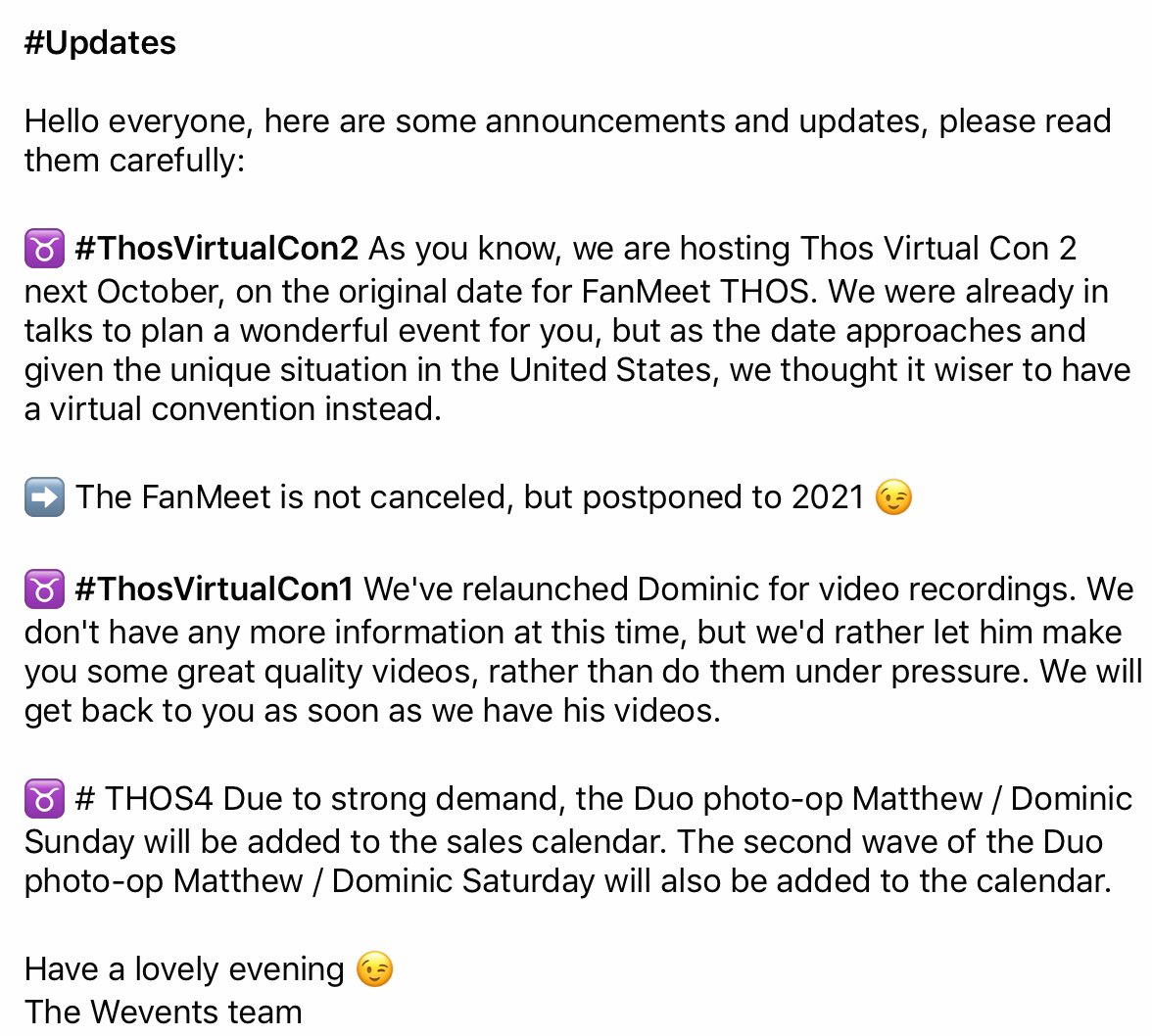 updateSherwood's tweet photo. #THOS4 | duo Dom/Matt Sunday will be added to the calendar along with the date for Saturday’s second wave.

#THOSVirtualCon | They’re still waiting for Dom’s video recordings. https://t.co/3DqFvVA05K