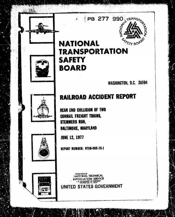 On June 12, 1977, in Baltimore, MD, we investigated the twenty-eighth of 154  #PTC preventable accidents:  https://www.ntsb.gov/investigations/AccidentReports/Reports/RAR7801.pdf  #PTCDeadline  #NTSBmwl