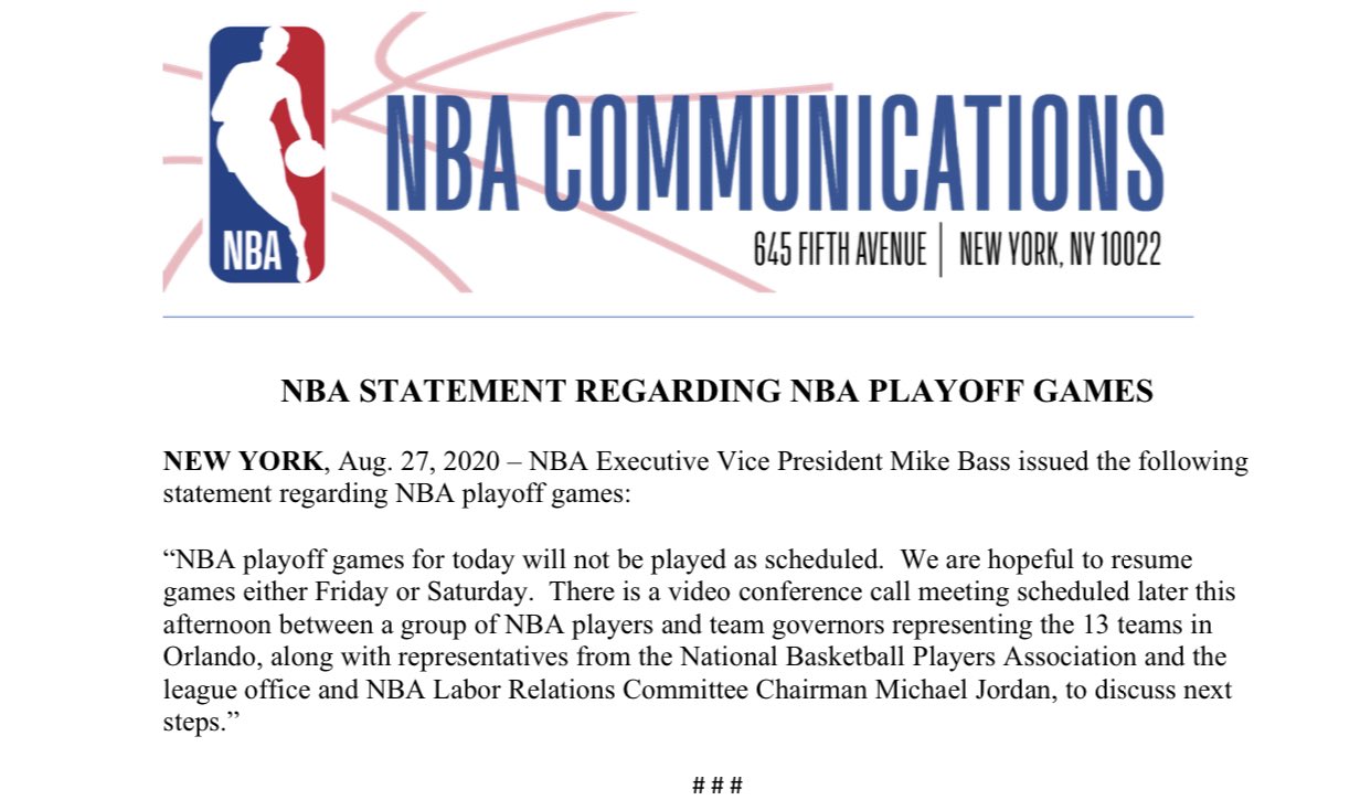 Nba On Twitter The Nba Issued The Following Statement
