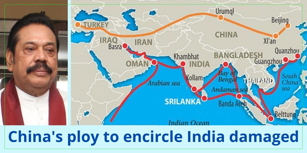 samirsinh189's tweet photo. China's ploy to encircle India damaged. @SriLanka to take '#IndiaFirst approach' on #ForeignPolicy & protect Indian security interests. Major & welcome change under newly elected PM @PresRajapaksa. SL appears to have realized the dangers of getting caught in the #ChineseDebtTrap. https://t.co/P1wU3UDFkH