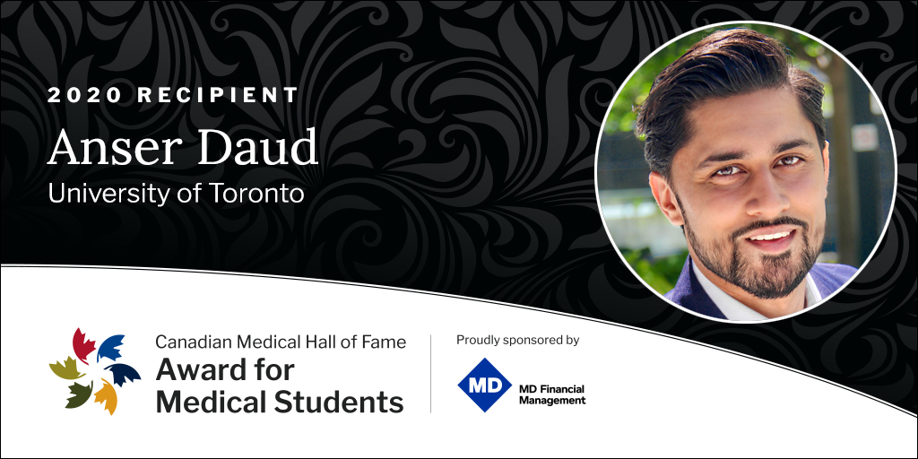 Canadian Medical Hall Fame (@cdnmedhallfame) on Twitter photo Meet <a href="/anserdaud/">Anser</a> an MD candidate <a href="/uoftmedicine/">Temerty Medicine</a> whose research interests include sports medicine and cartilage restoration in orthopaedic surgery, and 3D-printing and health systems. <a href="/UofTMDprogram/">U of T MD Program</a>
Thanks to our program sponsor <a href="/Financial_MD/">MD Financial Management</a>
Read more: bit.ly/3guvkSC Meet <a href="/anserdaud/">Anser</a> an MD candidate <a href="/uoftmedicine/">Temerty Medicine</a> whose research interests include sports medicine and cartilage restoration in orthopaedic surgery, and 3D-printing and health systems. <a href="/UofTMDprogram/">U of T MD Program</a>
Thanks to our program sponsor <a href="/Financial_MD/">MD Financial Management</a>
Read more: bit.ly/3guvkSC