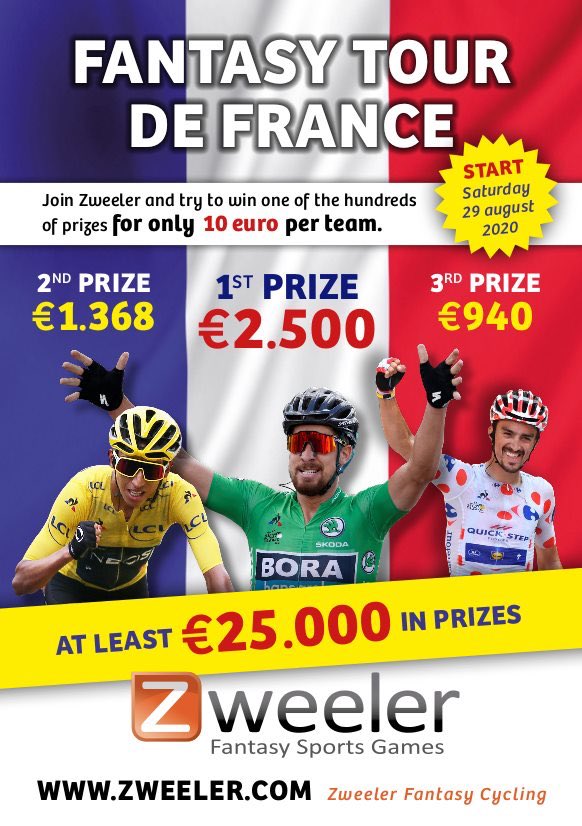 Fantasy 🇫🇷 Tour de France with €25,000 prize money! zweeler.com/game/cyclingTo… #TDF2020 #tdf