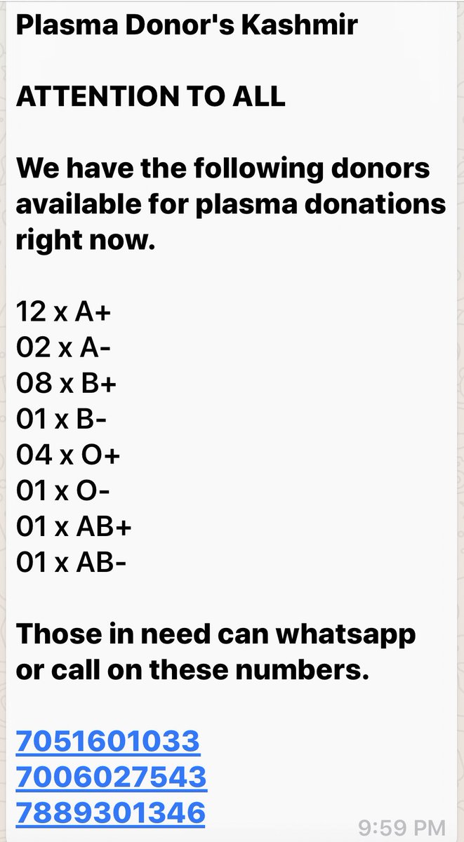 drmswani's tweet photo. Great job by ‘plasma Donor’s Kashmir ‘ https://t.co/ryjiCNruoV