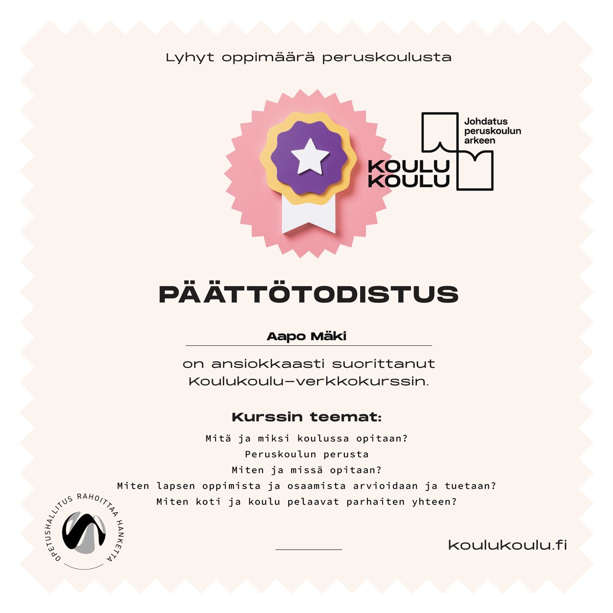 Ensimmäisten joukossa! Sertifioitu koulukoululainen! #koulukoulu