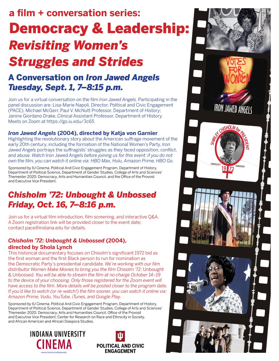 pace_iu's tweet image. Join PACE as we discuss suffrage and women's rights through our virtual fall film series. Don't forget your popcorn!!
