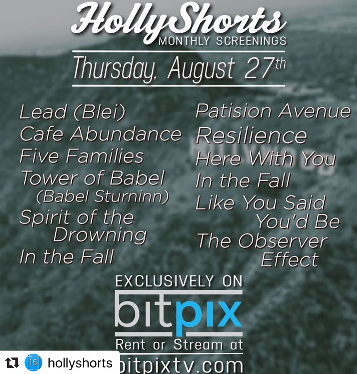 bitpixtv's tweet photo. Starting today! @hollyshorts
popular new bi-monthly screening series returns and will be available for streaming August 27th exclusively on Bitpix!!
You can get your streaming pass today! Visit https://t.co/QCsVBPtHZp #monthlyscreening #shorts #shortfilm #bitpix #hollyshorts https://t.co/zA7mnFsHOe