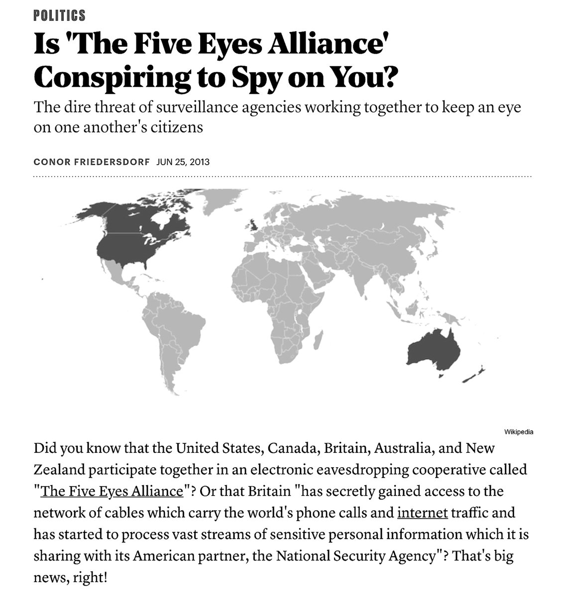 Under President Barry Soetoro, How Often Did Foreign Governments Let The U.S. Government Access Information Collected From U.S. Citizens Who Weren't Suspected Of Any Crime?The Atlantic, June 25, 2013(Don't Trust The Atlantic, This Is For Perspective.) https://theatlantic.com/politics/archive/2013/06/is-the-five-eyes-alliance-conspiring-to-spy-on-you/277190