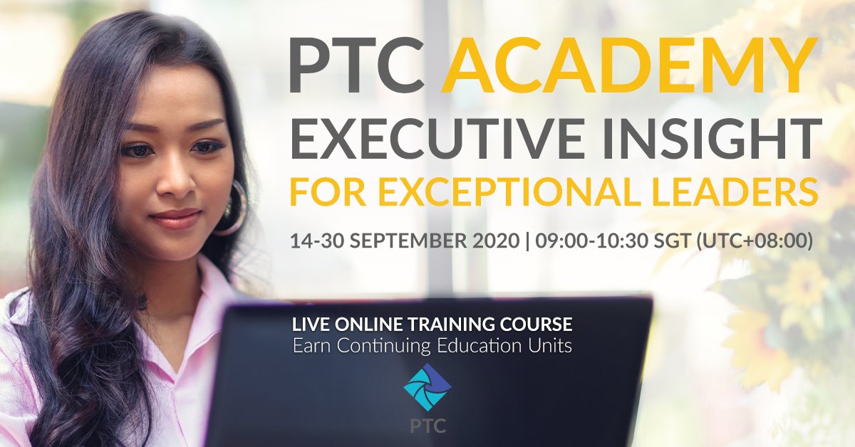 PTCouncil's tweet photo. Registration is open for PTC Academy’s “Executive Insight For Exceptional Leaders” live, online training course. Receive 1.2 CE Units for this exceptional management training. Sign up now!
https://t.co/jT5TGaZ24J
#PTC #PTCAcademy #ICT #Telecommunications https://t.co/RR6SodHAD0