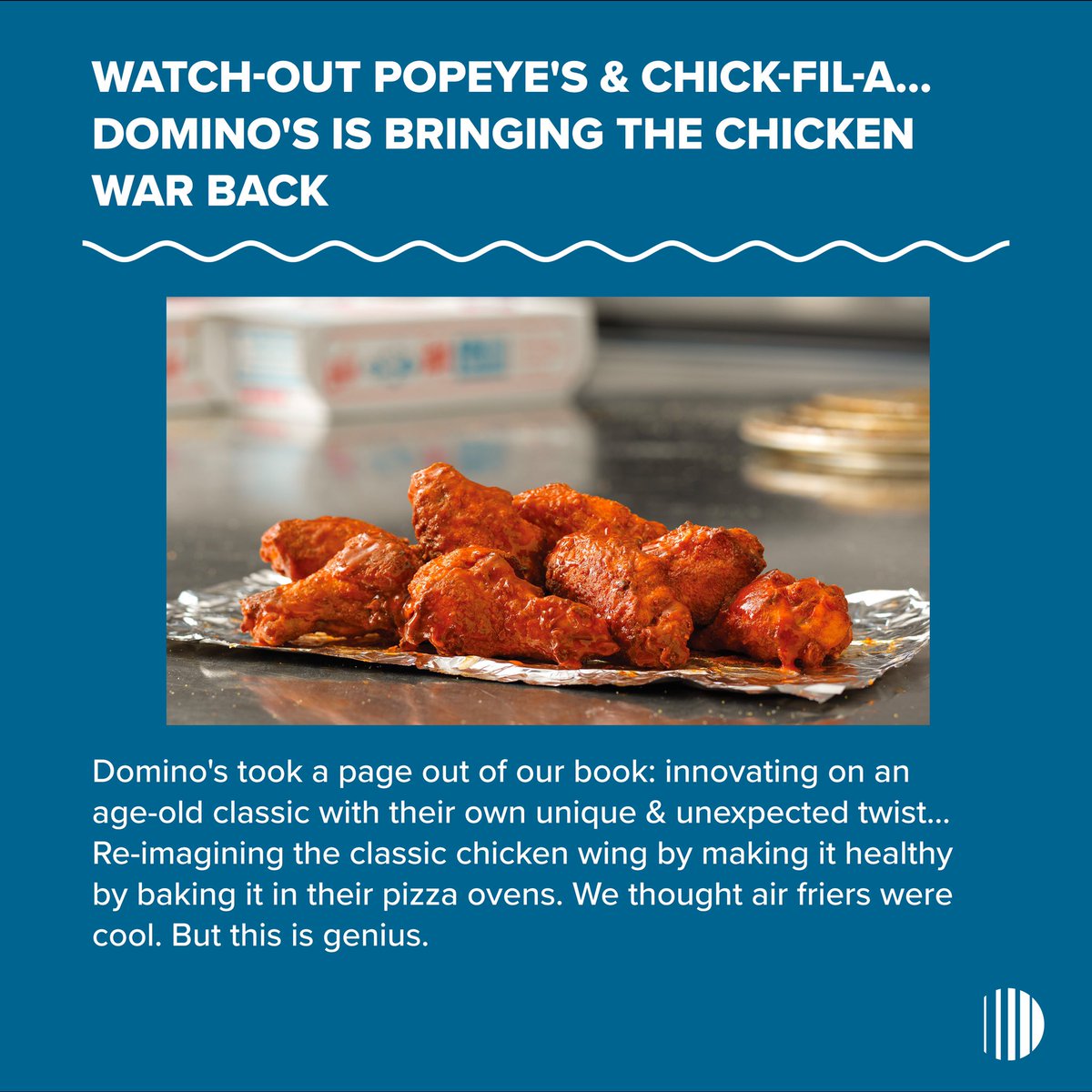 Nothing like a little momentum battle to round out the summer. Well played <a href="/dominos/">Domino's Pizza</a>. 🍗 Has anyone tried these yet?