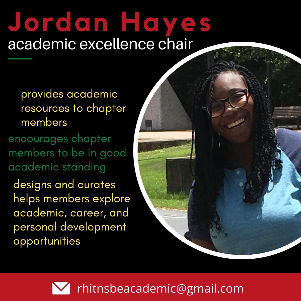 Jordan Hayes is our Academic Excellence Chair for the 2020-21 school year!!

Jordan is a junior Computer Science major.

Jordan keeps our chapter in check in regards to academic performance and professional and personal development!