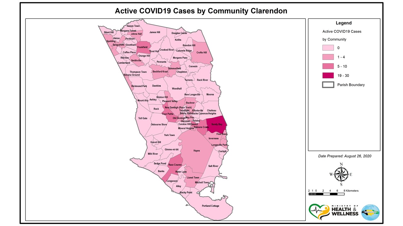 Map Of Clarendon Jamaica Mohw Ja On Twitter: "Active Cases By Community In Clarendon  Https://T.co/Aeloddfico" / Twitter
