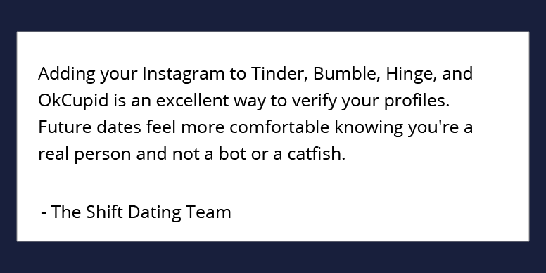 ShiftDating's tweet photo. In the world of online dating, cat-fishing is something everyone worries about. Make sure you're letting your matches know you're authentic by connecting your Instagram account to your profile. https://t.co/BBRWih5VaZ