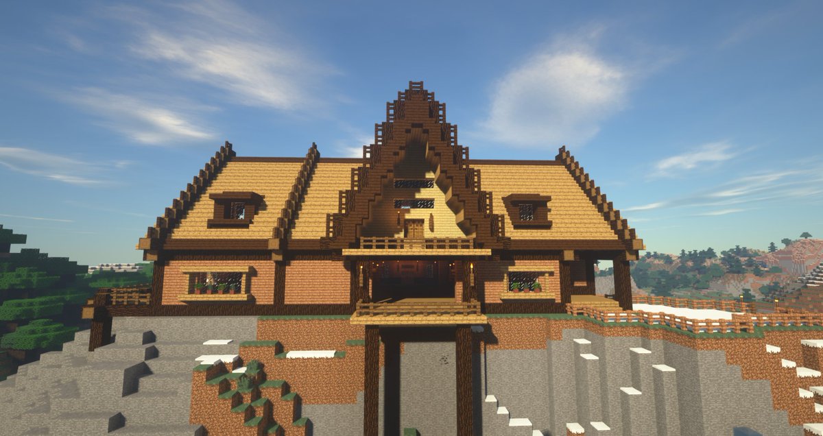 るーるるー 年68軒目の建築が完成です 丘の上のお家シリーズ 第4弾 今回はオーソドックスなウッドハウスをつくりました 裏側には露天風呂も付いてますよ 完全に本人の趣向 Minecraft マインクラフト バニラ建築学部 T Co