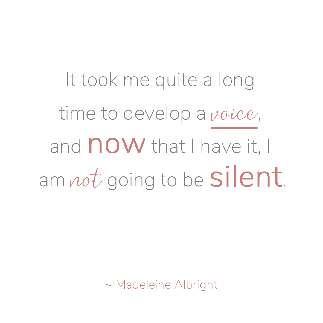 upsparkcreative's tweet photo. "It took me quite a long time to develop a voice, and now that I have it, I am not going to be silent." - Madeleine Albright 
.....
#quoteoftheday #bossbabe #womeninbusiness #womenempowerment #ladybossgoals #bossladygoals #lifegoals https://t.co/J3qm1Mz5KM