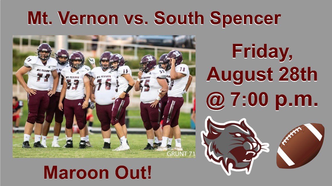 Come out tomorrow night and support!!  Theme is MAROON OUT! <a href="/WildcatsOfMV/">Mt. Vernon Wildcats</a>