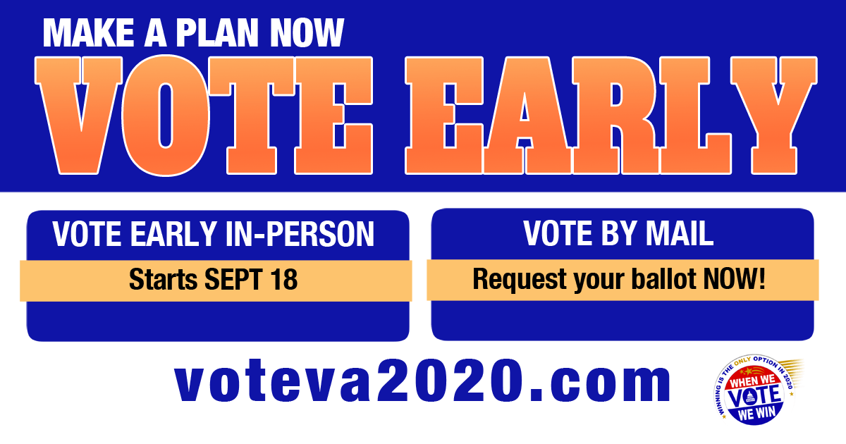 VGC4Change's tweet photo. Hey @vademocrats has everyone #MadeAPlan to Vote Early In-Person or by Mail-In? If possible, the suggested method is to Vote Early In-Person. For more info, go to: https://t.co/CFBSt8ozFi #VoteEarly @wofava @VaDemocracy https://t.co/PZdqnMadaQ
