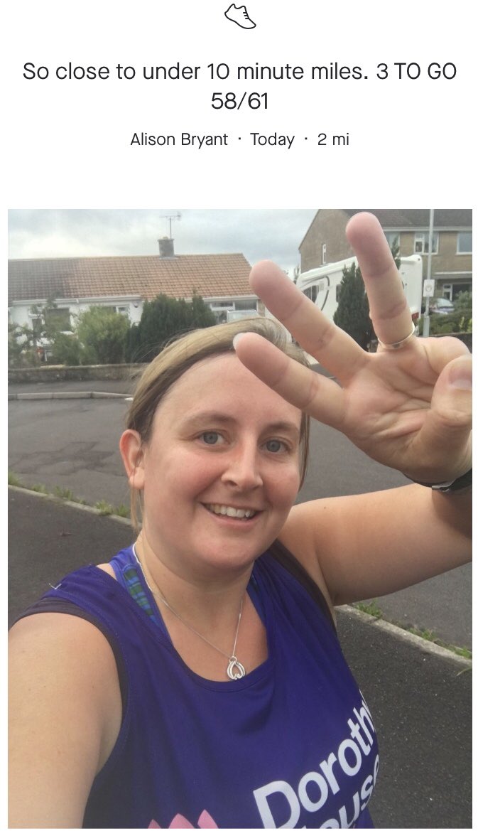 58/61 miles ran in August. Just 3 TO GO. If you can help support <a href="/DorothyHouseHC/">Dorothy House</a> please visit my page and donate what you can
justgiving.com/fundraising/al… I cannot thank you enough for your continued support and donations #grateful <a href="/The_B_Movement/">TheBowelMovement</a> All for Benj 💜<a href="/bowelcanceruk/">Bowel Cancer UK</a>