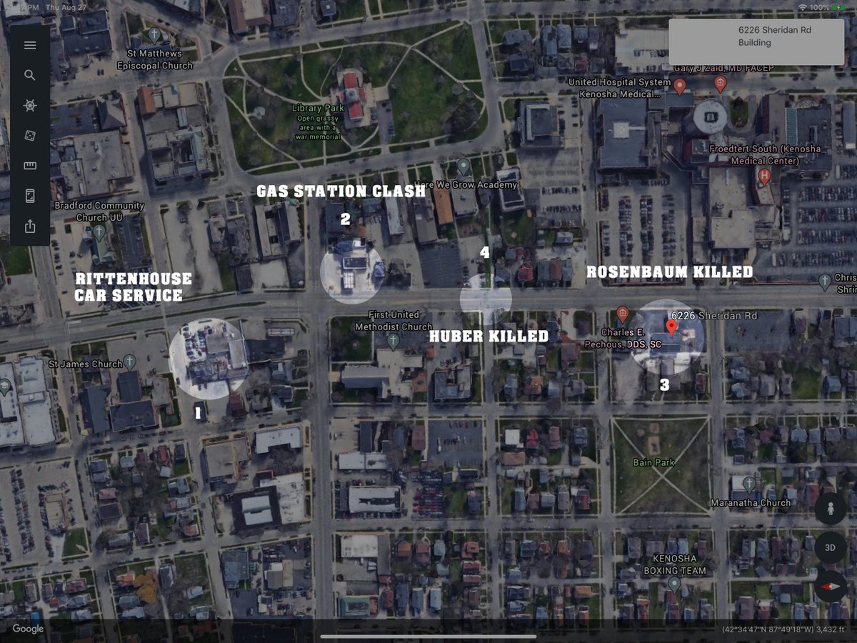 1. KyleR interviewed before events claims he was watching over location "car service" at 59th-SheridanIn video interviews, he claims he's a "medic" and "EMT" but armed to defend. "we don't have non-lethal"He left premises and was walking up and down Sheridan (other videos)