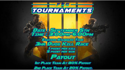 FSGTournaments's tweet photo. Sign Up Below | Please Read The Rules
https://t.co/Jitk0SUTnL
#FSGTournaments #FearSquadGaming 
#CallOfBlackOps4 #Tournaments #CompetitiveGaming #AmateurGamers #ProGamers #GamingEvent https://t.co/09Lmr3eMMp
