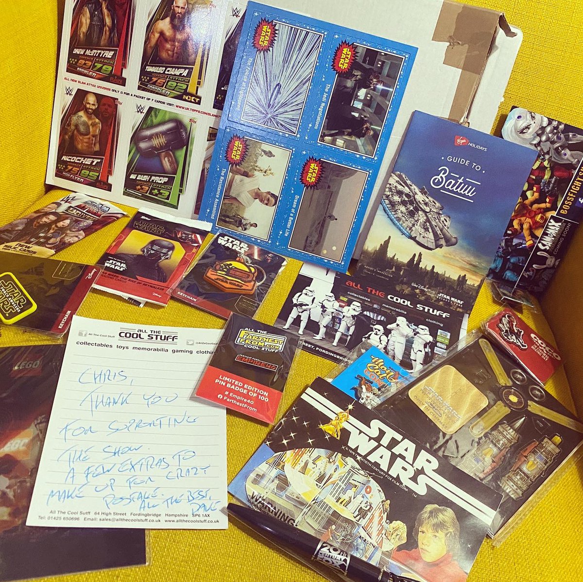 swtvrpodcast's tweet photo. Thanks to #AllTheCoolStuff for all the cool extra swag that came with this internationally shipped #Empire40 pin! If you haven’t yet watched the #Empire40 panels, you can find them all on your the AllTheCoolStuff YouTube channel! 🍿@Farthest_From https://t.co/WkjcjgYDo4