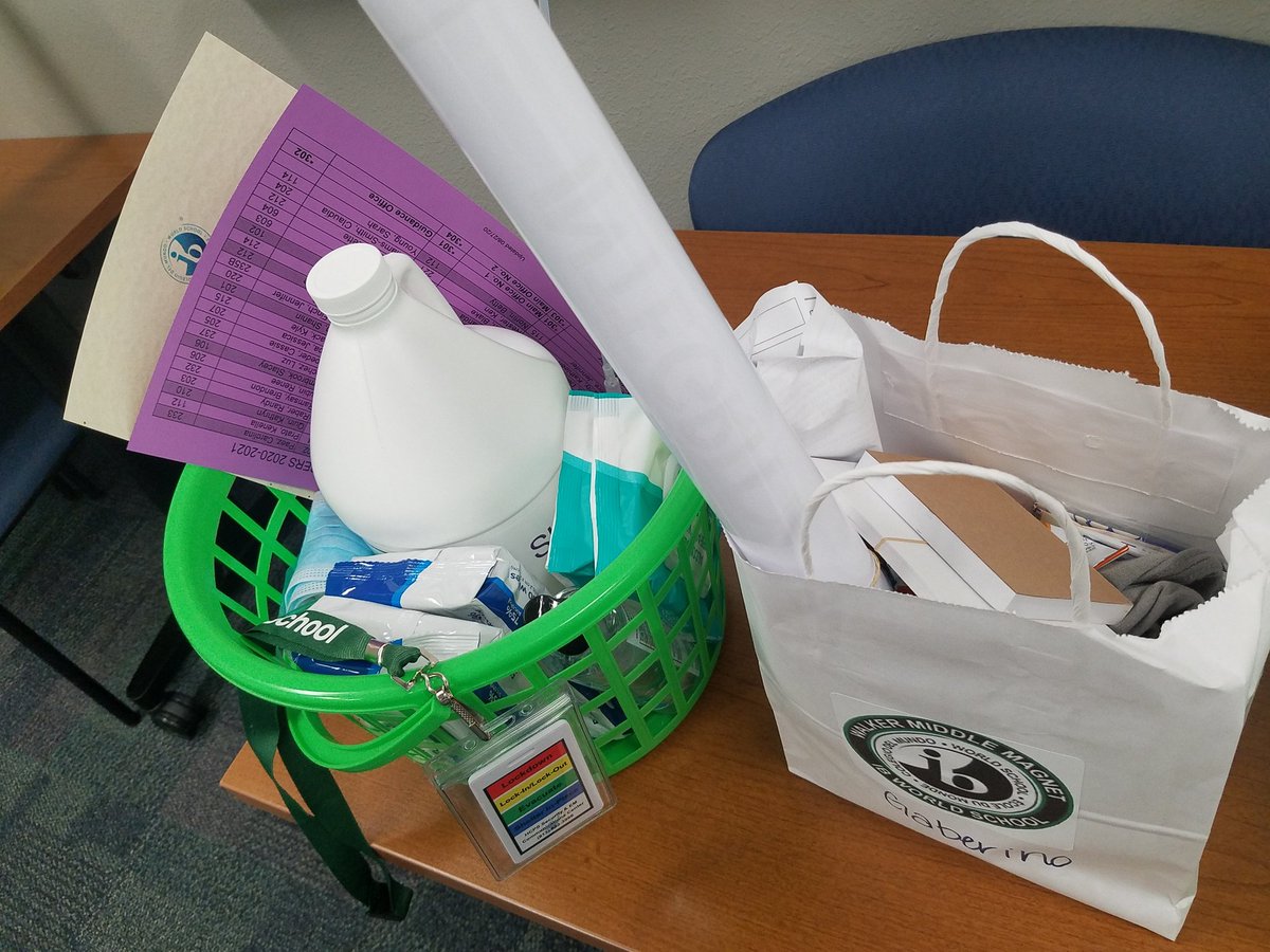 WalkerMiddleIB's tweet photo. Thank you Walker support staff, @WalkerCounselo1, @WalkerAP18 and @WalkerPTSA for putting "Wolf Packs" together for our teachers complete w/ a staff t-shirt, sanitary supplies, PPE, @_Centegix badges, & other goodies! We are ready for our IB learners to return to campus! #IBReady https://t.co/d32Sc20l0O