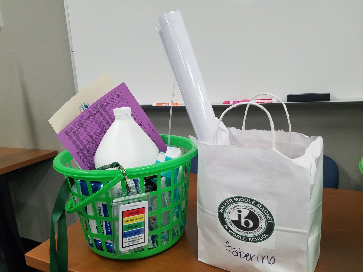 WalkerMiddleIB's tweet photo. Thank you Walker support staff, @WalkerCounselo1, @WalkerAP18 and @WalkerPTSA for putting "Wolf Packs" together for our teachers complete w/ a staff t-shirt, sanitary supplies, PPE, @_Centegix badges, & other goodies! We are ready for our IB learners to return to campus! #IBReady https://t.co/d32Sc20l0O