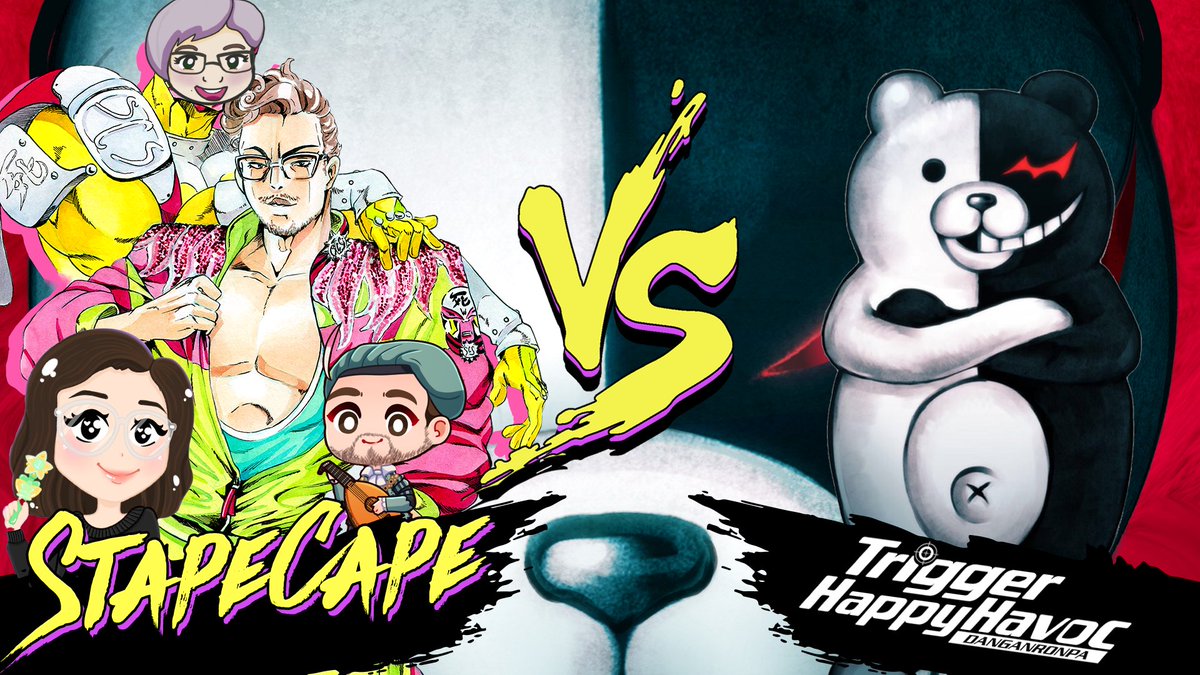 stapecape's tweet photo. Tonight @ 6:30pmCST
Stapecape @analog_amber @joyfuljupiter &amp; @DarthGrayson vs #Danganronpa

We've hit Ch 5 &amp; made it to the final floor of Hope's Peak! Gained some new intel on someone, so let's see if we meet them! Tune in w/ the #SCSRoster to find out!
https://t.co/yXlmuTx7vR https://t.co/74RrVFtEtr