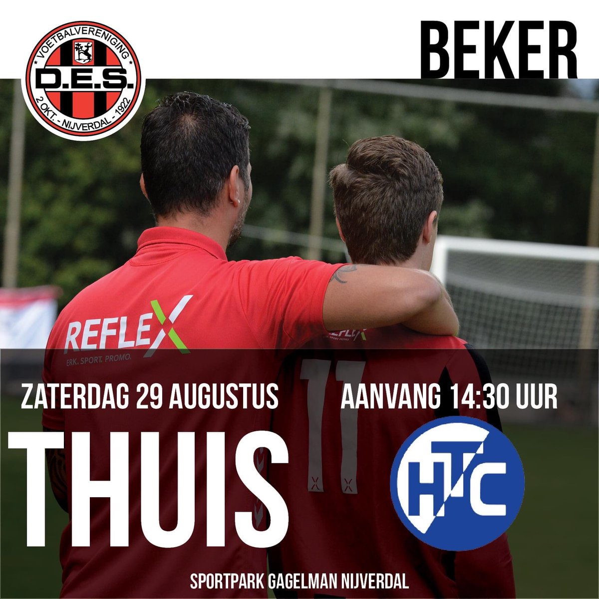 Aanstaande zaterdag speelt DES 1 haar eerste bekerwedstrijd van dit seizoen tegen HTC uit Zwolle.  De wedstrijd staat onder leiding van scheidsrechter Ekkel en begint om 14:30 uur.