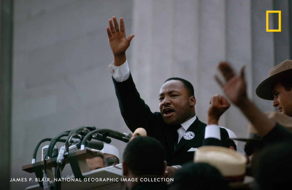 Martin Luther King, Jr., raises his arm toward the end of his iconic "I Have a Dream" speech at the March on Washington. "Everybody there felt the power of the moment," says Blair  http://on.natgeo.com/2YJgtxU 