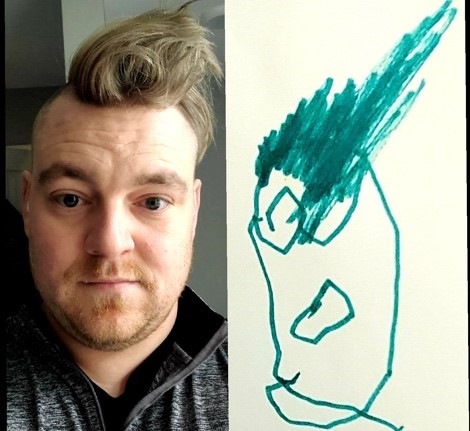 She’s also drawing much better. Again – before drawings were just scribbles. Now there are recognizable things that are relevant to and reflective of her life. See this image she drew of Dan.  Letter formation is less shaky and clearer with smoother lines.