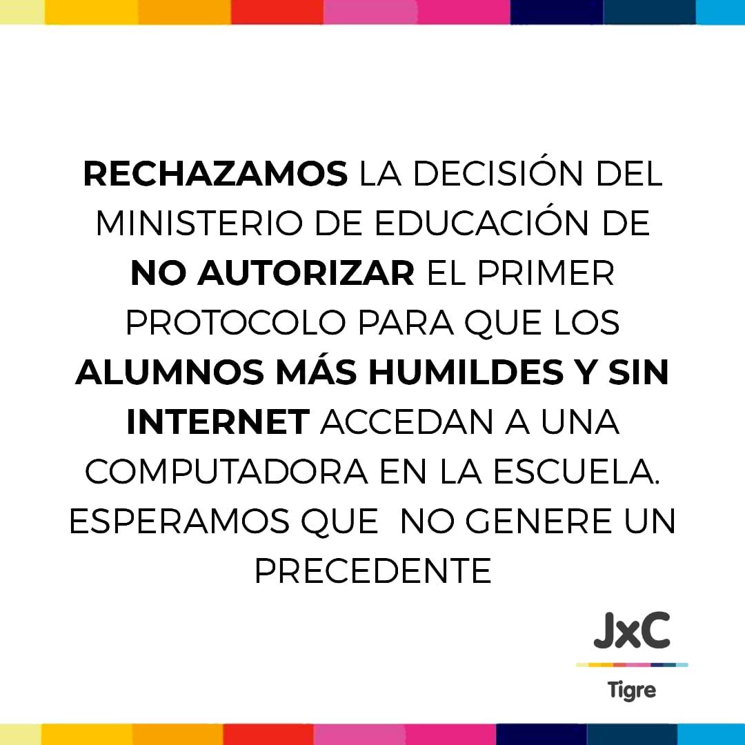 Repudiamos la decisión del Ministro Nicolás Trotta de dejar fuera del sistema educativo a 5100 chicos que no pueden acceder a internet. La educación no debe politizarse y el Estado debe asegurarse que todos los chicos puedan educarse.