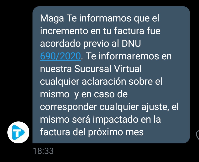 maga_stardust's tweet image. "ARTÍCULO 4°- Suspéndese, en el marco de la emergencia ampliada por el Decreto N° 260/20, cualquier aumento de precios o modificación de los mismos, establecidos o anunciados desde el 31 de julio y hasta el 31 de diciembre de 2020...". El aumento lo informaron en factura del 1/8.