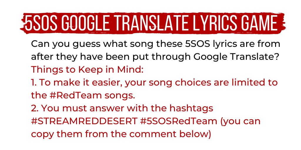 REDTEAMCALM's tweet image. ‼️ATTENTION RED TEAM‼️
Here are all the rules for the activity, don’t forget to use the hashtags every time you reply if not your answer won’t count
❤️🔥
#5SOSRedTeam #5MonthsofCALM #CALMPromoComp #STREAMREDDESERT #REDSOSHASTEETH 
#KILLMYTIMEONSPOTIFY