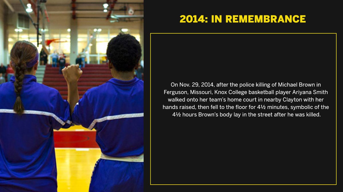 After the police killing of Michael Brown in Ferguson, Missouri, Ariyana Smith walked onto her team’s home court with her hands raised then fell to the floor for 4½ minutes.
