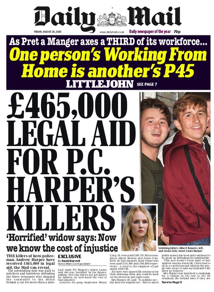 Gutter journalism.  #FakeLaw by The Sun and The Mail.A truly vile exploitation of a grieving widow to make dishonest and intellectually void attacks on legal aid and the rule of law.Here’s why it’s nonsense:[THREAD]