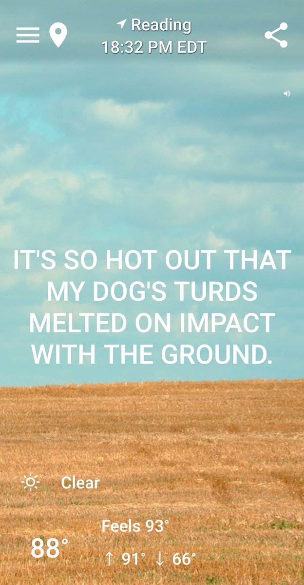RogueOstrowski's tweet photo. It's so hot out that my dog's turds melted on impact with the ground in #reading #humorcast #addyourownhashtag https://t.co/sX2zXpCc5r https://t.co/UQqN3s9KZ5