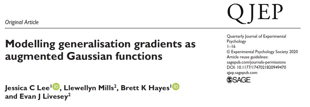 New paper alert! Now published in  @SageQJEP with  @LlewMills, Brett Hayes, and Evan Livesey. Something that I've been thinking about for YEARS - is there a better way to analyse generalisation gradients? Decide for yourself :) Download here:  https://jessicaleephd.wordpress.com/publications/ Thread 1/n