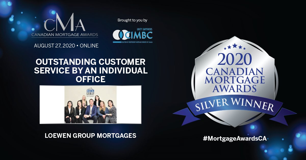 Congratulations to <a href="/LoewenGroup/">James Loewen</a> for being named the silver winner for Outstanding Customer Service by an Individual Office at the #MortgageAwardsCA!