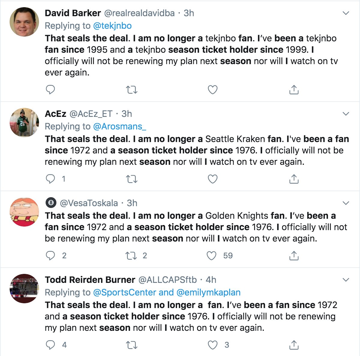 What's up with all these extremely similar tweets from enraged former fans/season ticket holders?  #Copypasta  #ThursdayThoughtscc:  @ZellaQuixote