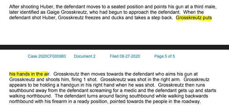 And the attempted homicide charge relates to Grosskreutz, who according to the police had his hands up prior to being shot.