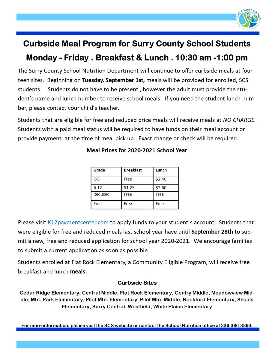 Curbside Meal Program for SCS Students