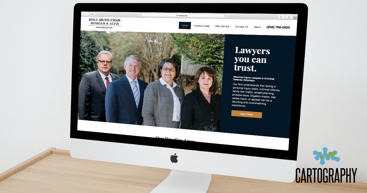 Today’s #ThrowbackThursday features Holt, Mussleman, Morgan & Alvis, a law firm located in Florence, Ala. The most important trait for many lawyers is that their clients find them trustworthy, so that’s what we emphasized on their website. Check it out at holtlaw.net.
