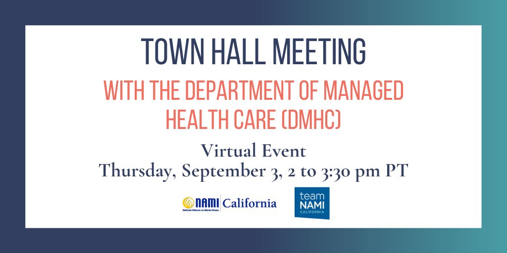 namicalifornia's tweet photo. One week from today: Our Town Hall meeting with @CADMHC. Thursday, September 3. https://t.co/TxvGSdkvT0 #NAMIcaTownHall https://t.co/FfNhndKNV4