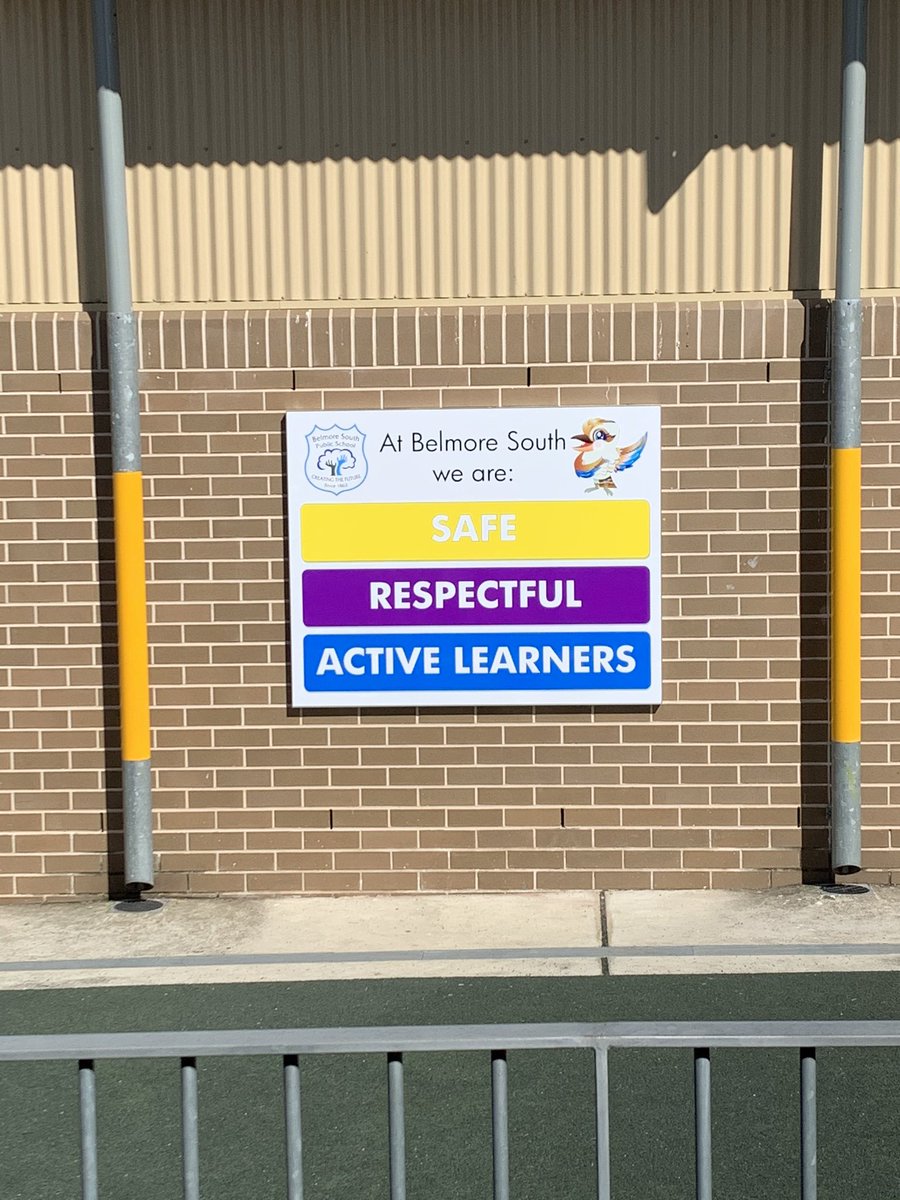 kjaggett's tweet photo. Love hearing the students read out our school expectations as they walk around the school! The news signs are serving their purpose very well! Also Kenny the Kookaburra is loving all the attention! @BelmoreSouthPS @lurlmitchell https://t.co/dJfYlAlmSe