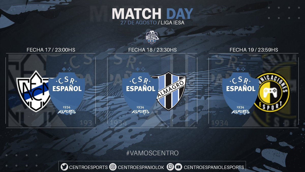 #IESASegunda // #FIFA20🎮

Se llega al final de la temporada con chances de entrar a la promoción e incluso de ascender, a dejar todo gallegos 

🖥️ | Transmisión en Vivo: twitch.tv/centroespaniol…

#VamosCentro⚪🔵