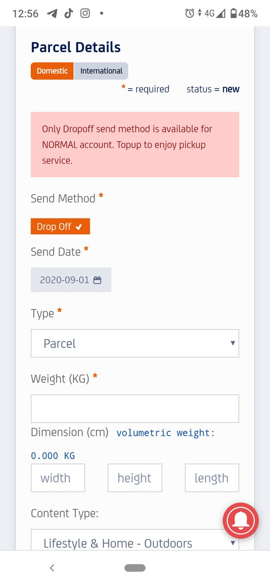 then, search dekat google ,"Send parcel". and tekan sign up utk register . dah settle login . korang pilih la either single shipment or bulk shipment. okey let say tekan single shipment, dia akan mintak details . isi je la all details required.