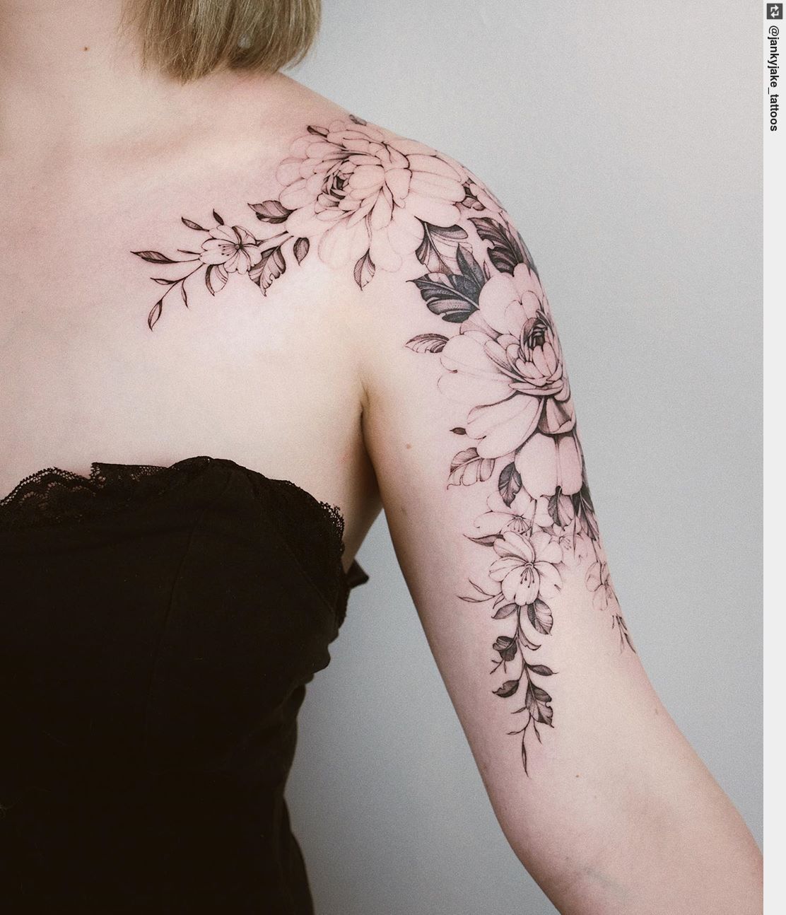 Wild flower shoulder cap for Jaymee   Jess Doyle Tattoos  Facebook